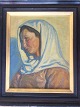 Ole Buus Larsen 
præsenterer: 
Maleri af 
Rud-Petersen - 
Kvinde med 
tørklæde 1901.