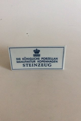 Royal Copenhagen Forhandler Reklame Skilt "Steinzeug" Stentøj