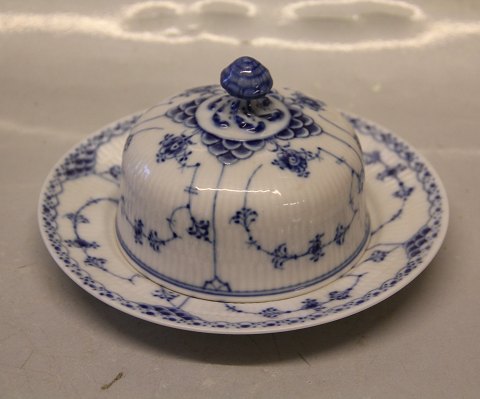 Blue Fluted Danish Porcelain half lace 502-1 Butter box, fixed stand 9.5 x 18 cm