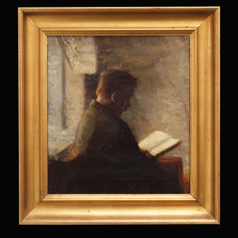 H. O. Brasen, 1849-1930, Öl auf Leinen. Partie mit 
lesendem Mann. Signiert und datiert 1890. 
Lichtmasse: 37x33cm. Mit Rahmen: 51x47cm