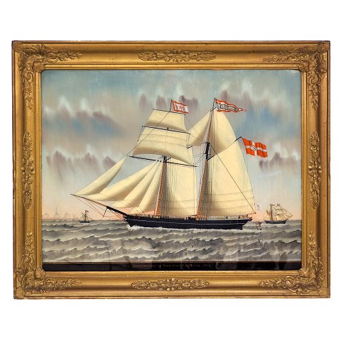 C. L. Weyts, 1826-76, inthe manner of: 
shippainting, hinterglas. Denmark 1860. Visible 
size: 56x71cm. With frame: 71x87cm