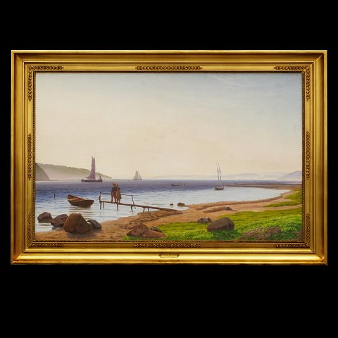 Vilhelm Kyhn landskab fra Hindsgavl. Vilhelm Kyhn, 
1819-1903, olie på lærred. Signeret og dateret 
1866. Lysmål: 79x125cm. Med ramme: 101x147cm