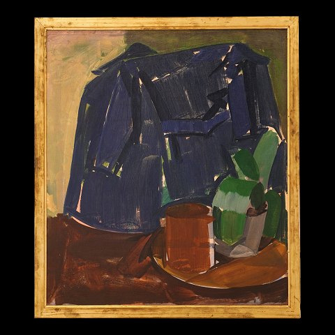 Edvard Weie maleri. Edvard Weie, 1879-1943, olie 
på lærred. "Opstilling med blå frakke" år 1933. 
Lysmål: 67x60cm. Med ramme: 73x66cm