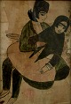 Erotic scene, watercolor on paper laid on plate. Persian / Iranian school, 
unknown artist.
Early 19th century.