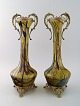 Art Nouveau a pair of large art glass vases, bronze fittings with salamander and 
faun.