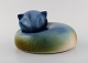 Europæisk studio keramiker. Stor unika figur af liggende kat. Smuk glasur 
blågrønne nuancer. 1980