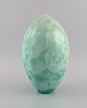 European studio ceramicist. Vase in glazed stoneware. Beautiful crystal glaze in 
turquoise shades. Late 20th century.
