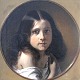 Dansk Kunstgalleri præsenterer: "Lille italiensk pige" i Damborg ramme, bagpå maleriet er udstillings mærkater.