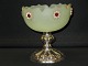 En kandis skål fra Christian den 8 tiden ca. 1850. Sølvfod med lysegrønt opaline glasskål med ...