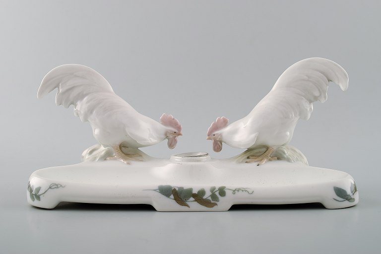 Royal Copenhagen Number 524 inkwell with cocks, designed by Christian Thomsen in 
1903.