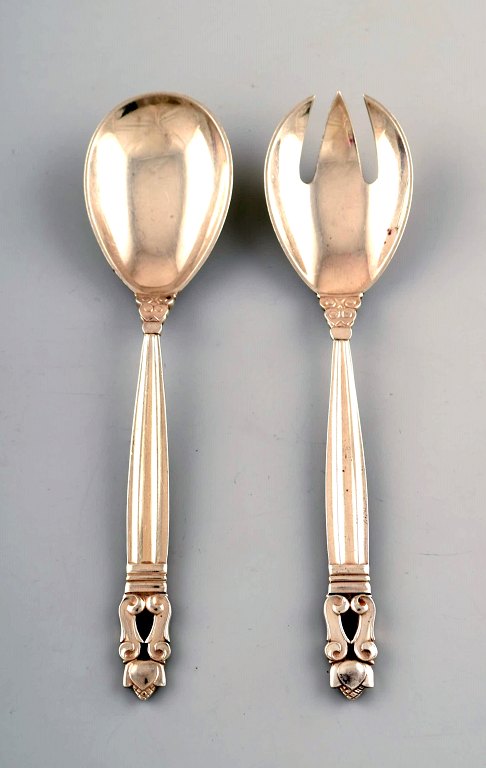 Georg Jensen "Acorn" small salad set, all in sterling silver.

