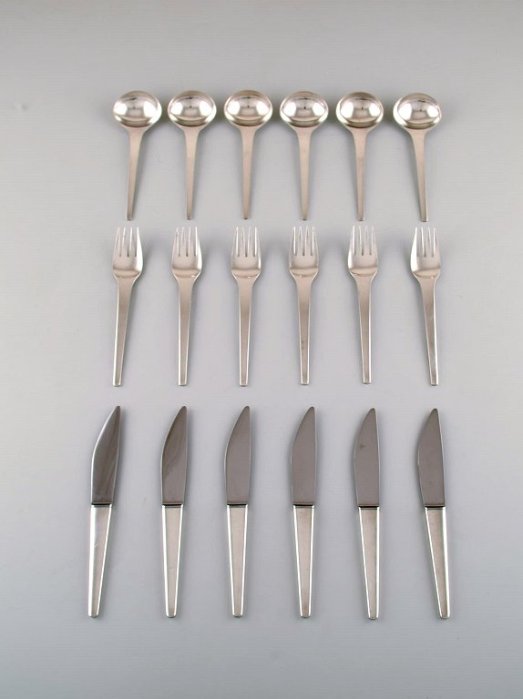 Georg Jensen Caravel luncheon service in Sterling silver. Complete set for 6 
people.