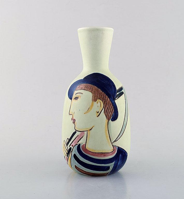 Carl-Harry Stålhane for Rörstrand/Rørstrand. Vase i glaseret keramik. Håndmalet 
bonde motiv. 1960