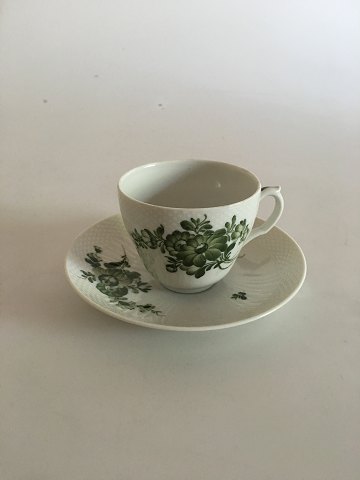 Royal Copenhagen Grøn Blomst Kaffekop og Underkop No 1870