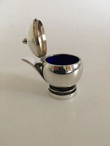 Georg Jensen Pyramide Sterling Sølv Sennepskrukke med blå emalje No 632