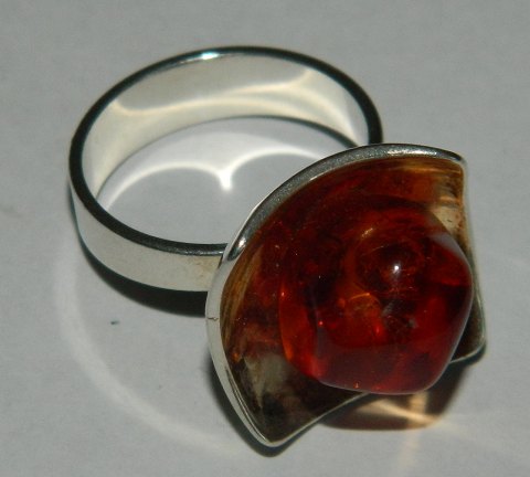Sterling silver ring with amber