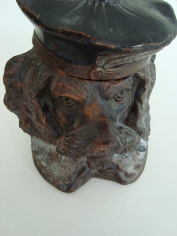 www.Antikvitet.net - Engelsk terrakotta krukke i form af med hat.