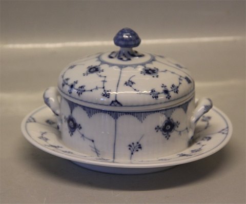 Kongelig Dansk Porcelæn Musselmalet 401-1 Smørkande/smørdåse på fad 11 x 17 cm
