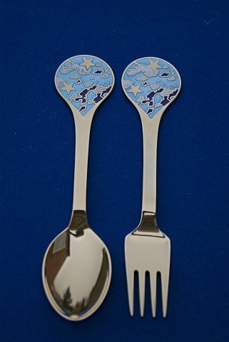 A. Michelsen Christmas spoon and Christmas fork 1993 in gilded sterling silver