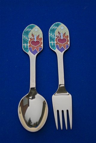 A. Michelsen Christmas spoon and Christmas fork 2001 in gilded sterling silver