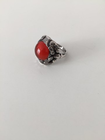 Georg Jensen Sterling Sølv Ring med Rød sten No 11A fra 1933-1944