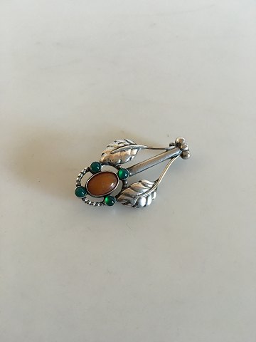 Georg Jensen Sølv Broche med Rav og Agater No 7