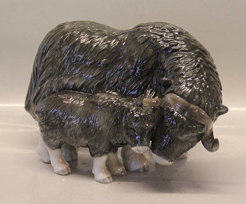 Royal Copenhagen 0089 RC Musk Ox with calf Allan Therkelsen ca 17 x 25 cm  
(1249089) Motherly Love series