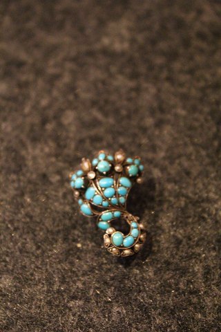 Antique silver brooch with turquoises - (1880) Measures: 
L: 2,8cm.