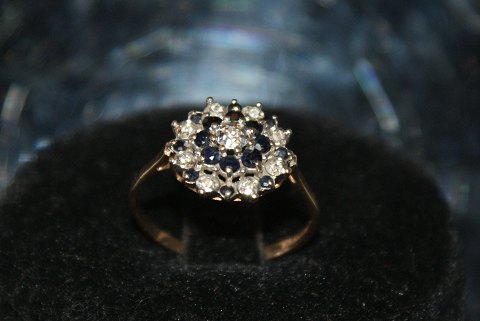 Guldring med Safir og Brillanter 9 Karat