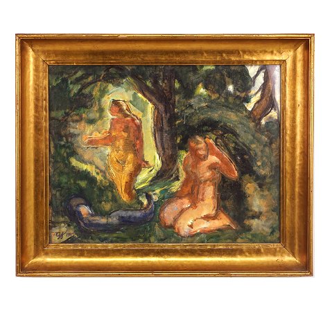 Georg Jacobsen, 1887-1976 oil on a plate. Signed 
and dated 1915