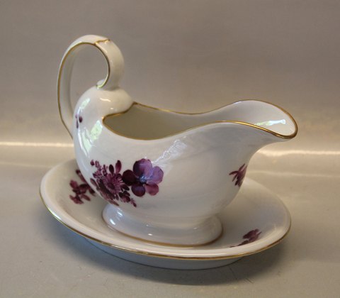 Purpur Blomst  Kongelig Dansk Porcelæn Flettet 8069-427 Sauceskål på fast fod 16 
x 23 cm