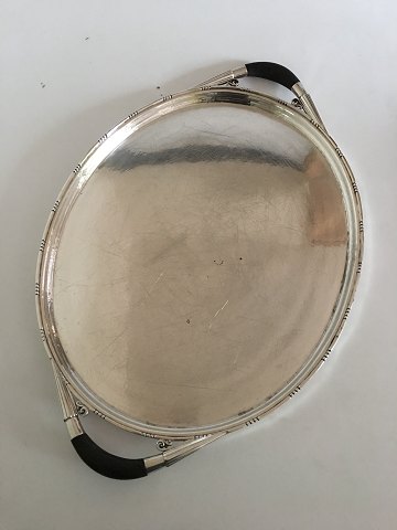 Georg Jensen Oval Sterling Sølv Serveringsbakke No. 251C med Træhåndtag.