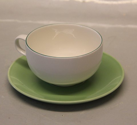 Royal Copenhagen faience green top green line -4 ALL Seasons 3074 Tea cup 6 x 10 
cm (081 with saucer 15.5 cm (082)