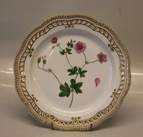 Flora Danica Danish Porcelain 20-3526 "Geranium palustre L. Chop Platter 27.4 cm 
(0380) with pierced border (1969)