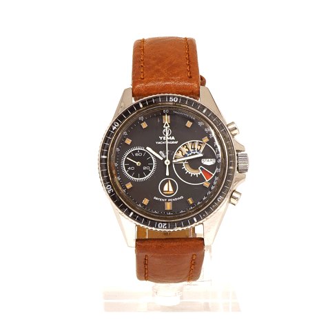 Sjældent Yema Yachingraf, regatta ur, år 1969/70. 
Ref. 930036. Værk Valjoux 7733S. Få kendte 
eksemplarer. D: 39mm. God stand. Ny rem.