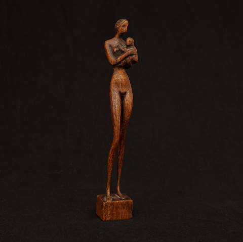 Otto P-Figur: Mutter mit Kind, Holz Signiert. H: 
27cm