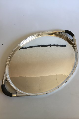 Georg Jensen Sterling Sølv Oval  Serveringsbakke med træhåndtag No 251C