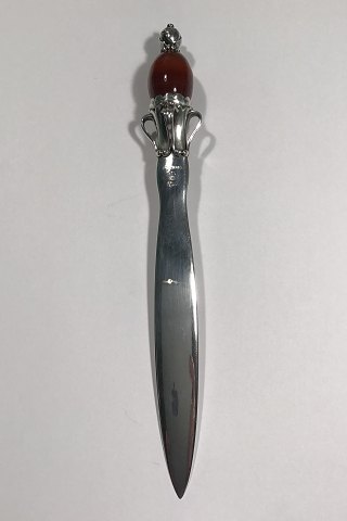 Georg Jensen Sterling Sølv Stor Brevkniv No 196 med Karneol top