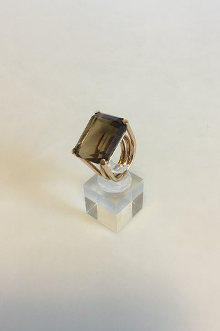 Bent Knudsen 14 K Guldring med røgfarvet Quartz