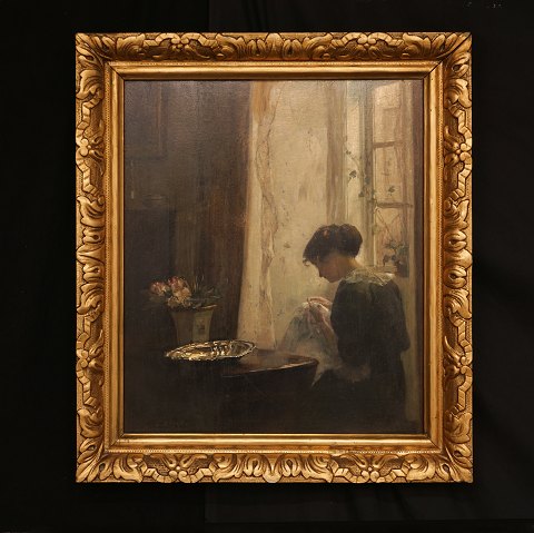 Carl Vilhelm Holsøe, 1863-1935, Kunstnerens hustru 
siddende ved vindue. Lysmål: 52x43cm. Med ramme: 
66x57cm