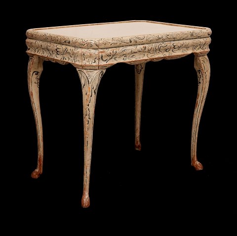 A Danish mid 18th century Rococo brass top table. 
Denmark circa 1760. H: 71cm. Top: 55x72cm