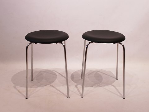 A Pair of Dot Stools - Black Leather - Arne Jacobsen - Fritz Hansen - 1971