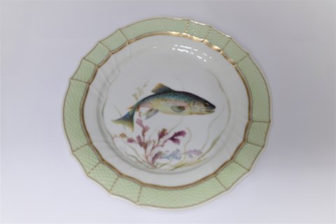 Royal Copenhagen. Fish plate with green border. Model 919/1710. Salmo trutta