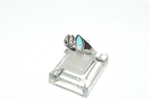 Silver ring with zirconia and turquoise