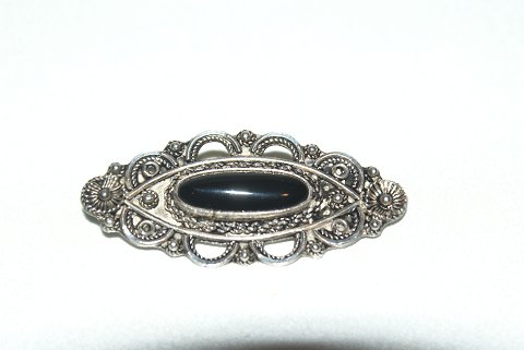 Elegant Sølv Broche med onyx