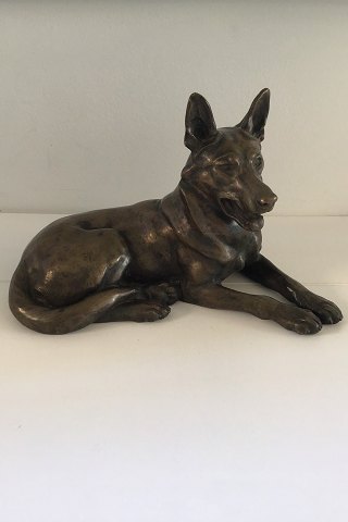 Dansk Kunsthandel Lauritz Jensen Liggende Schæferhund Bronze
