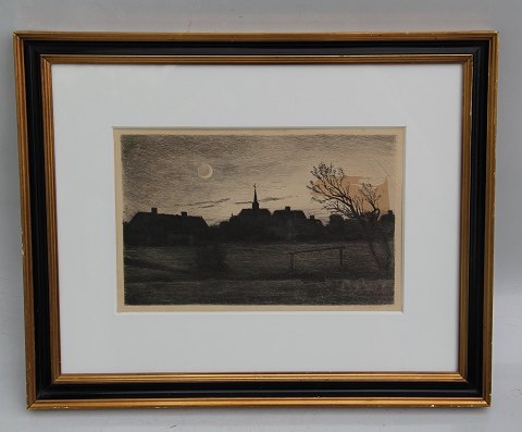 Etching: Carl Locher Moonlight 30.5 x 38 cm including the frame