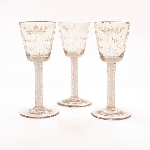 A set of three Norwegian glasses. Hurdal, Norway, 
1794. H: 15cm