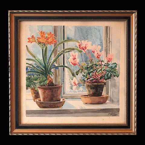 Olga Aleksandrovna, Grossfürstin von Russland, 
1882-1960: Stilleben mit Blumen, Aquarell. 
Signiert und datiert 1929. Lichtmasse: 25x25cm. 
Mit Rahmen: 30x30cm