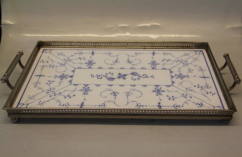 Blue Fluted Faience Villeroy & Boch with silver plated ? mounting 26 x 39.5 cm